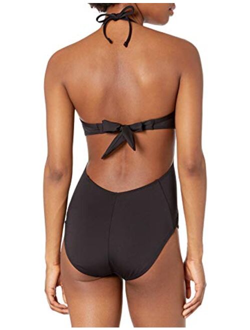 Kenneth Cole New York Womens Strappy Cut Out Halter One Piece Swimsuit