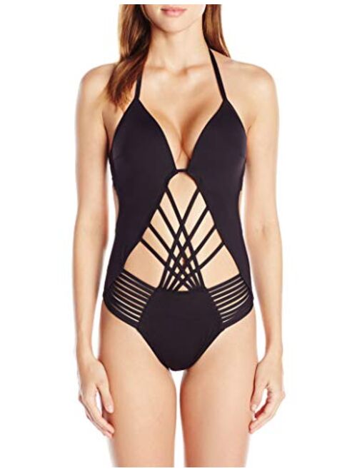 Kenneth Cole New York Women's Strappy Cut Out Halter One Piece Swimsuit
