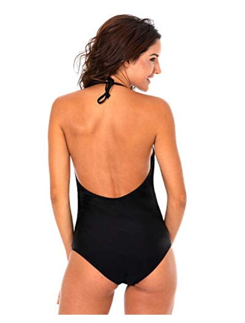 Enchanted Dream Women's One Piece Swimsuit Bathing Suit High Cut Low Back Tummy Control Athletic Swimwear