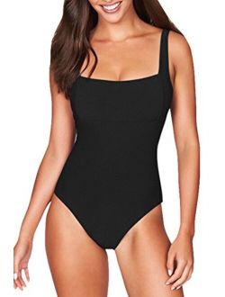 COCOLEGGINGS Womens Square Neck Cheeky High Cut One Piece Bathing Suit Swimsuit