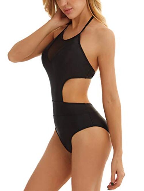 Lomitti Women's High Waist Sexy Mesh Monokini Bathing Suit Cutout One Piece Swimsuit