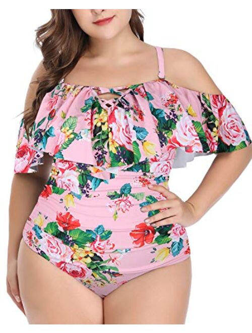 Wavely Plus Size One Piece Swimsuits for Women Tummy Control Ruffle Swimwear