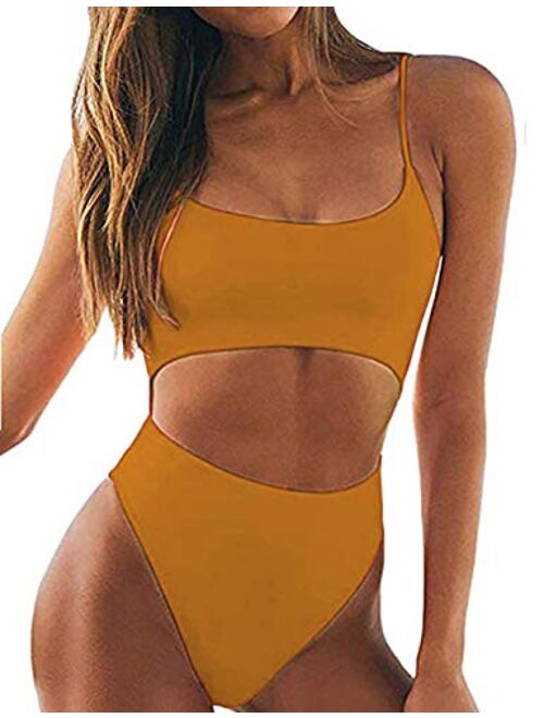 GirlsUpto Womens One Piece Swimsuits Tummy Control Cut Out Bathing Suit High Waisted High Cut Swimwear