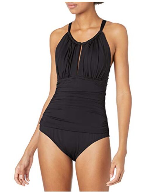 Kenneth Cole New York Women's High Neck Keyhole Halter One Piece Swimsuit