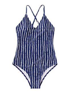 Women's Sexy Bathing Suits Solid Color Criss Cross Open Back One Piece Swimwear
