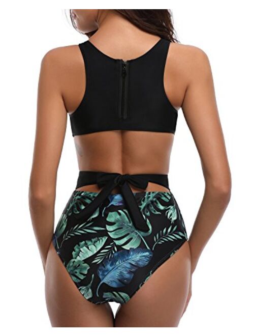 Tempt Me Women One Piece Swimsuit Cutout High Neck Printed Tummy Control Bathing Suit