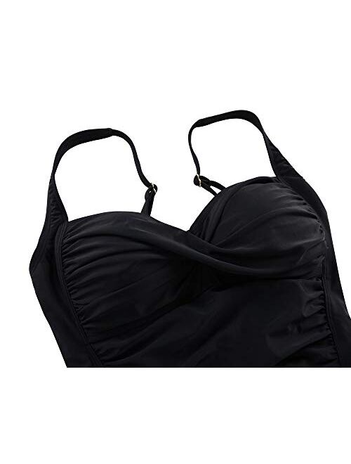 Hilor Women's One Piece Swimsuits Front Twist Bathing Suits Tummy Control Swimwear Retro Inspired Monokini