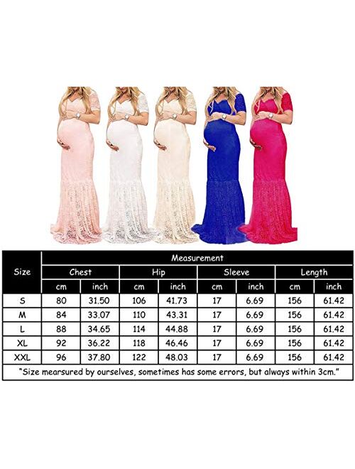 ZIUMUDY Womens Off Shoulder Short Sleeve V Neck Lace Maternity Gown Maxi Photography Dress
