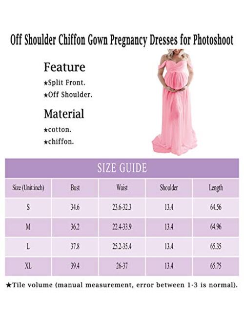 Maternity Dress for Photography Off Shoulder Chiffon Gown Front High Slit Maxi Pregnancy Dresses for Photoshoot