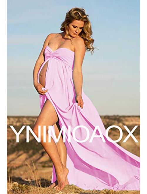 YnimioAOX Women's Off Shoulder Strapless Maternity Dress for Photography Split Front Chiffon Gown for Photoshoot