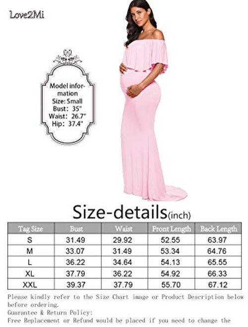 Love2Mi Womens Maternity Off Shoulder Ruffles Dress Mama Photography Slim Fitted Gown