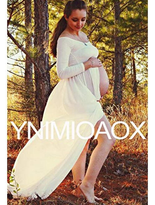 YnimioAOX Women's Off Shoulder Long Sleeve Maternity Dress for Photography Chiffon Maternity Gown for Photoshoot