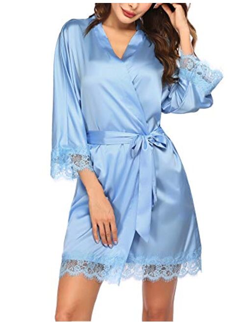 Hotouch Women's Pure Color Short Satin Kimono Robes with Oblique V-Neck Bridesmaid Wedding Party Dressing Gown XS-XXL