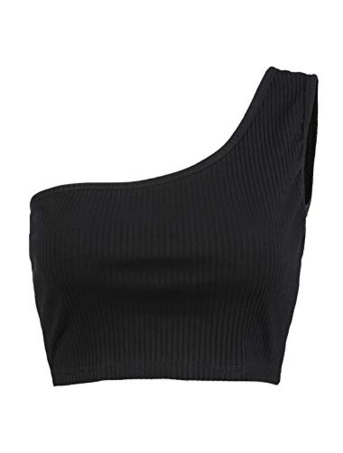 PRETTODAY Women's Sleeveless Crop Tops Sexy One Shoulder Strappy Tees