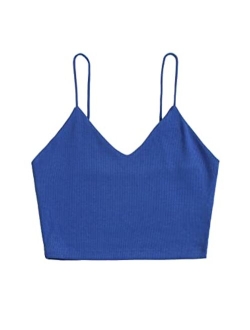 Women's Casual V Neck Sleeveless Ribbed Knit Cami Crop Top