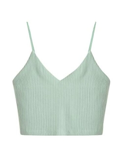 Women's Casual V Neck Sleeveless Ribbed Knit Cami Crop Top