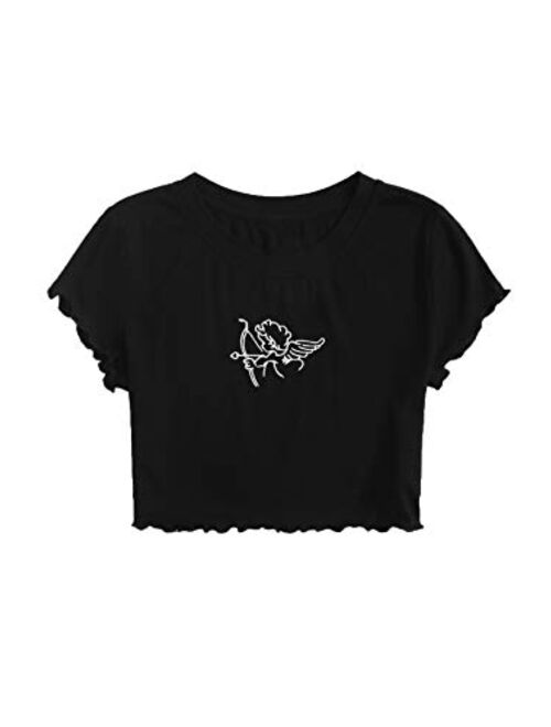 SweatyRocks Women's Cactus Print Crop Top Summer Short Sleeve Graphic T-Shirts