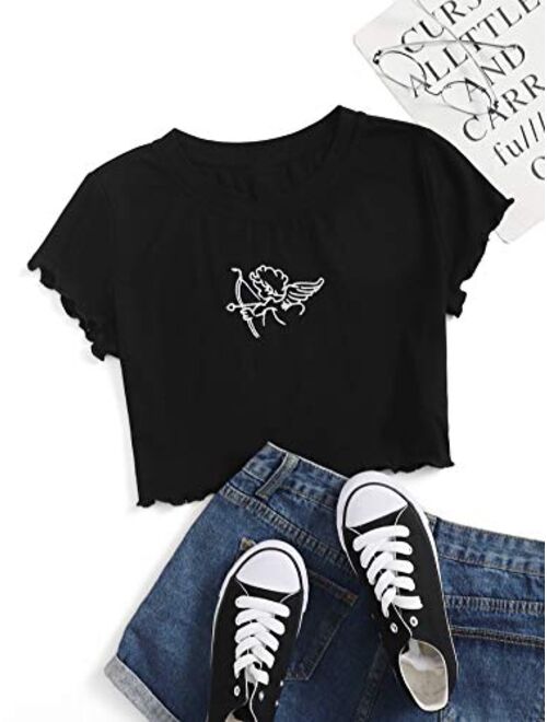 SweatyRocks Women's Cactus Print Crop Top Summer Short Sleeve Graphic T-Shirts