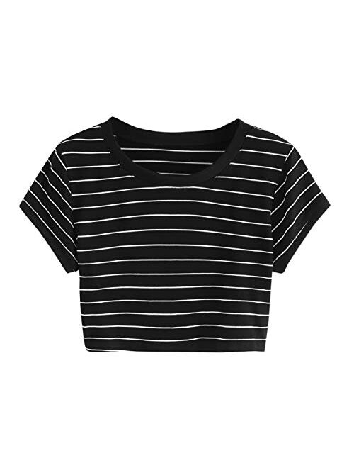 SweatyRocks Women's Short Sleeve Striped Crop T-Shirt Casual Tee Tops