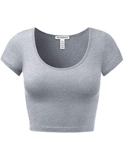 Women's Cotton Basic Scoop Neck Crop Top Short Sleeve Tops