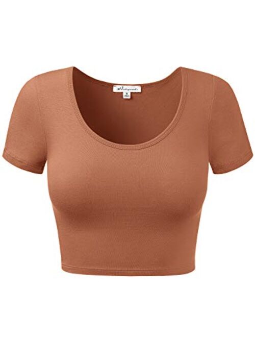 HATOPANTS Women's Cotton Basic Scoop Neck Crop Top Short Sleeve Tops