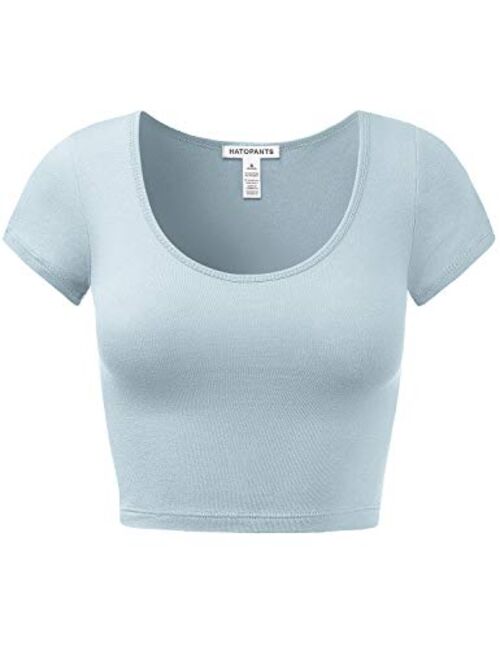 HATOPANTS Women's Cotton Basic Scoop Neck Crop Top Short Sleeve Tops