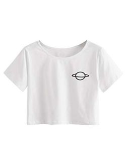 Women's Short Sleeve Print Crop Top T Shirt