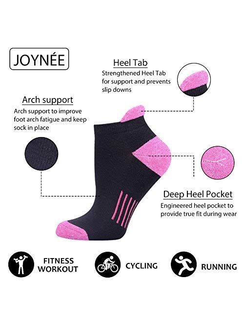 JOYNEE Womens Ankle Athletic Low Cut Tab Socks Cushioned Running Sports 6 Pack