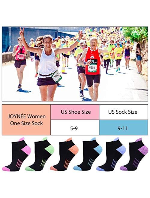 JOYNEE Womens Ankle Athletic Low Cut Tab Socks Cushioned Running Sports 6 Pack