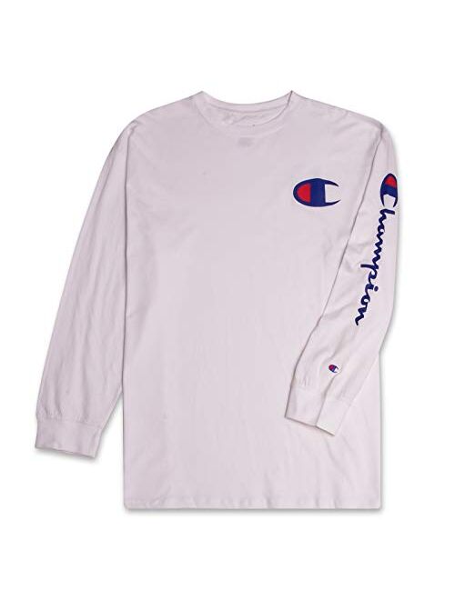 Champion Mens Big and Tall Long Sleeve T Shirt with Script Logo on Arm