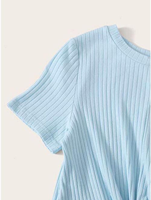 Romwe Womens Front Twist Short Sleeve Plus Size Crop T-Shirt Tops Blouse 