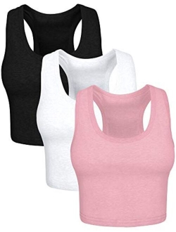 URATOT 3 Pieces Crop Tops for Women Cotton Basic Sleeveless Racerback Tank Tops for Women