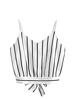 Women's Self Tie Back V Neck Crop Cami Top Camisole