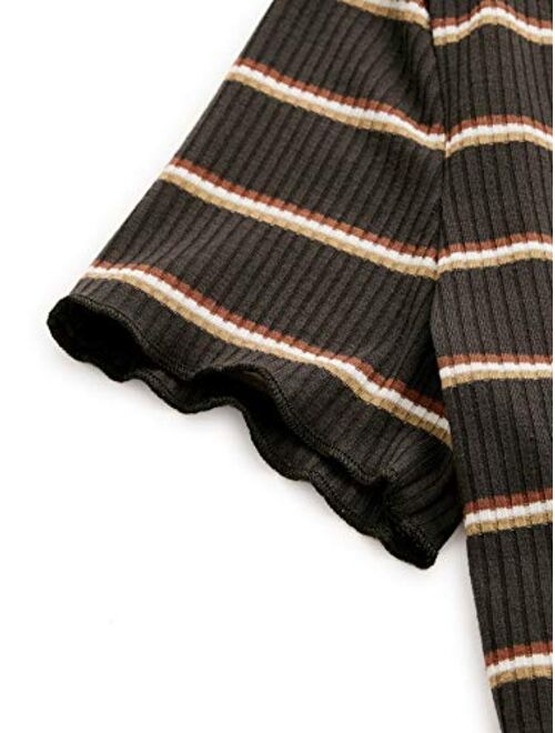 SweatyRocks Women's Basic Short Sleeve V Neck Ribbed Knit Crop Top Tee Shirt
