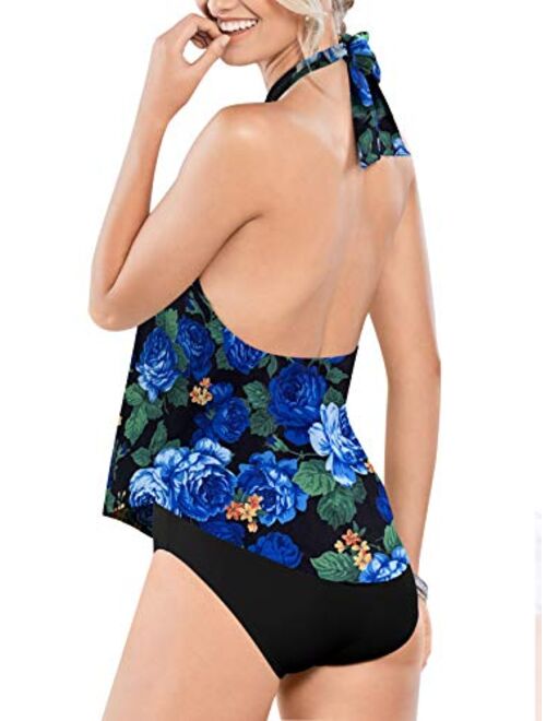 Upopby Women's Sexy High Neck One Piece Swimsuits Halter Flounce Backless Bathing Suits Plus Size Swimwear Monokini