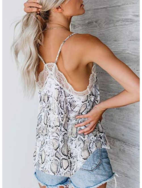 Happy Sailed Women Halter Tank Tops Lace Crochet V Neck Strappy Loose Camisole Vests Shirt