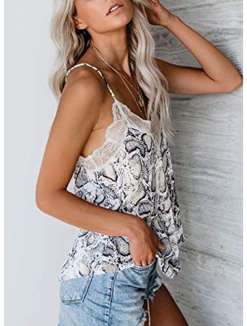 Happy Sailed Women Halter Tank Tops Lace Crochet V Neck Strappy Loose Camisole Vests Shirt