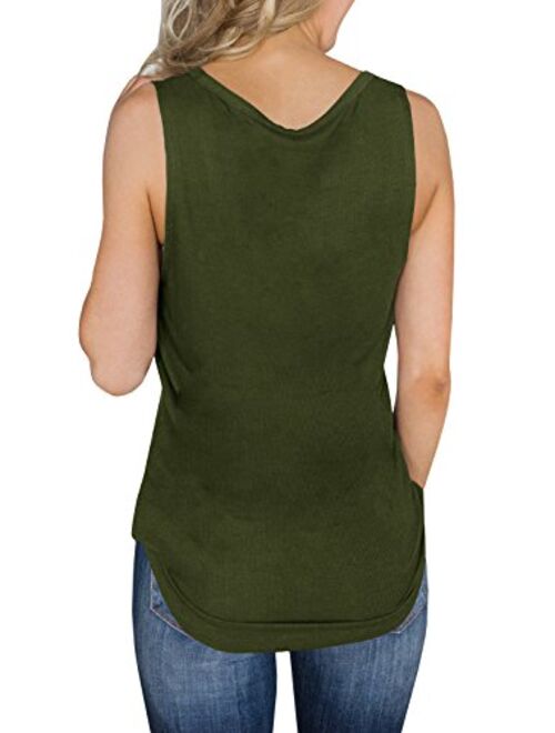 Dellytop Womens V Neck Tank Tops Sleeveless Henley Shirts Button Up Ribbed Long Tunic Tees