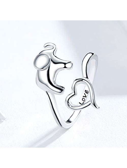 Kokoma Cute Elephant Open Statement Ring Sterling Silver for Women Girls Engraved Love Adjustable Wrap Animal Expandable Band Lucky Rings