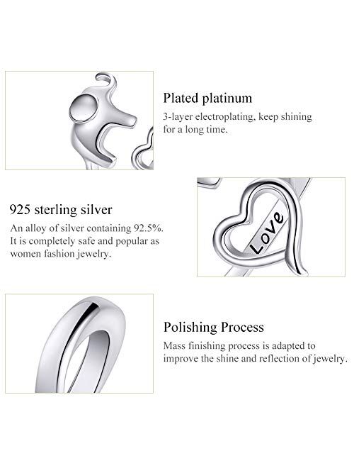 Kokoma Cute Elephant Open Statement Ring Sterling Silver for Women Girls Engraved Love Adjustable Wrap Animal Expandable Band Lucky Rings