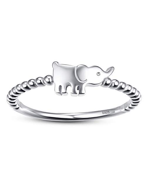 AVECON 925 Sterling Silver Cute Elephant Ring Stackable Animal Bands Ring for Women Girls Jewelry Birthday Gift Size 6-9