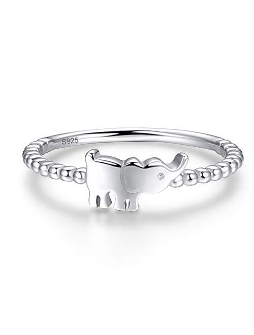 AVECON 925 Sterling Silver Cute Elephant Ring Stackable Animal Bands Ring for Women Girls Jewelry Birthday Gift Size 6-9