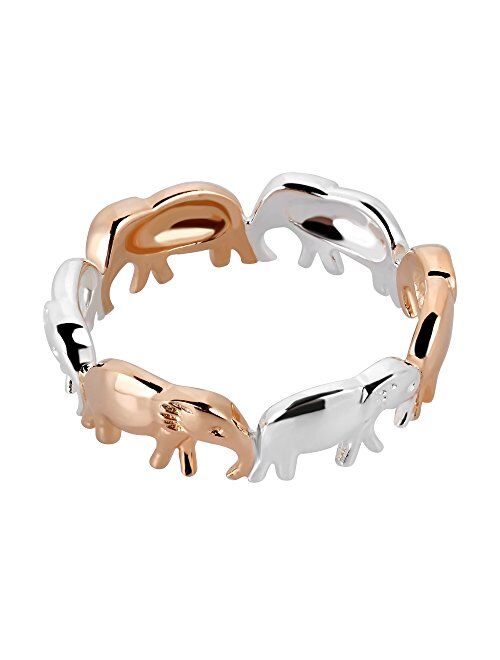 AeraVida Two Tone Elephant Line Up Rose Gold Over Silver Ring