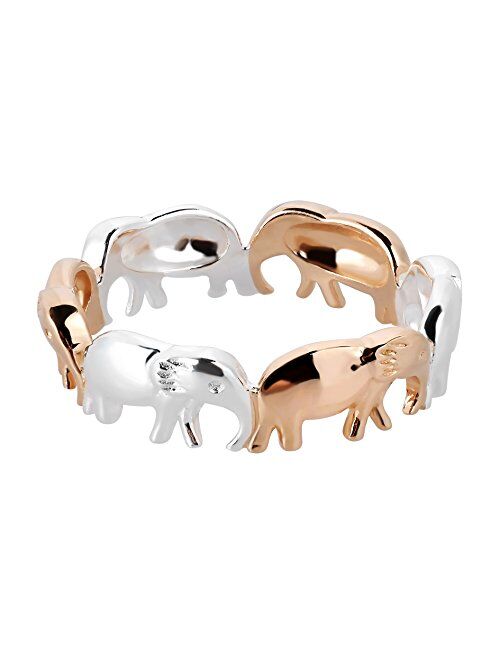 AeraVida Two Tone Elephant Line Up Rose Gold Over Silver Ring