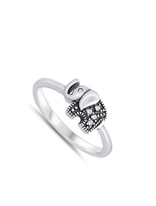 Clear CZ Elephant Animal Fun Girl's Ring New 925 Sterling Silver Band Sizes 4-10