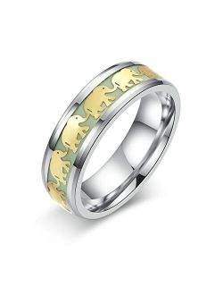Fashion Luminous Elephant Pattern Ring Glow in Dark Titanium Stainless Steel Fluorescent Ring Wedding Gift For Men Women Jewelry