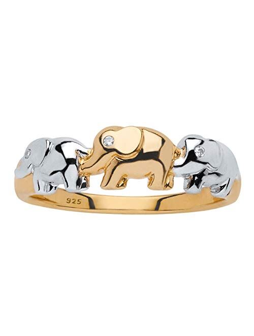 18K Yellow Gold over Sterling Silver Genuine Diamond Accent Two Tone Elephant Ring