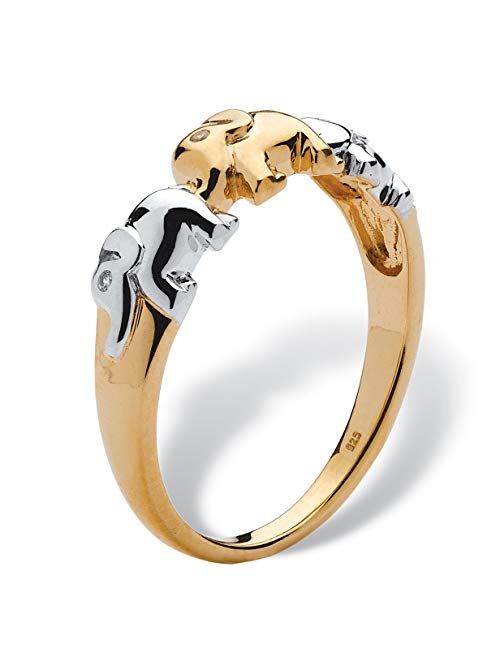 18K Yellow Gold over Sterling Silver Genuine Diamond Accent Two Tone Elephant Ring