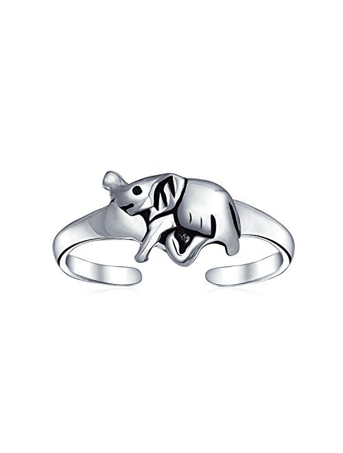 Lucky Elephant Shape Craved Midi Toe Ring For Women For Teen Oxidized 925 Silver Sterling Adjustable