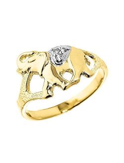 Elegant 10k Yellow Gold Diamond Elephant Ring